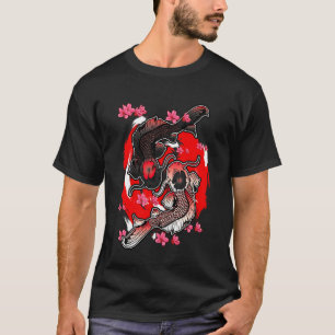 Camiseta Carpa Koi Peixe Flor de Cerejeira Japonesa Sakura