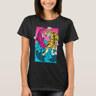 Camiseta Carpa Peixe Koi Tigre Yin Yang A Grande Onda de Ka