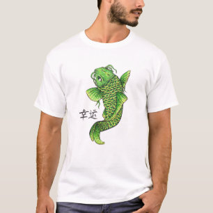 Camiseta Carpa verde afortunada oriental legal dos peixes
