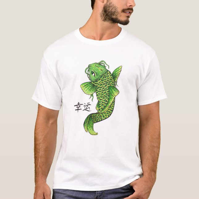 Camiseta Carpa verde afortunada oriental legal dos peixes (Frente)