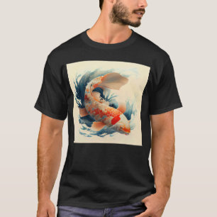 Camiseta Carpas Koi japonesas nadando por uma grande onda