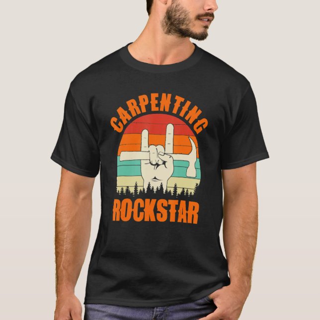 Camiseta Carpenting Rockstar, Funny Carpenter Dad, Retro Wo (Frente)