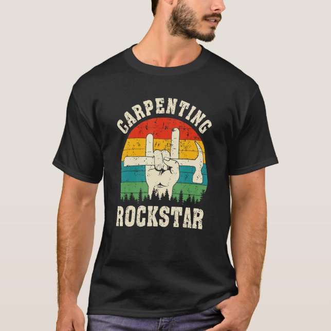 Camiseta Carpenting Rockstar, Funny Carpenter Dad, Retro Wo (Frente)
