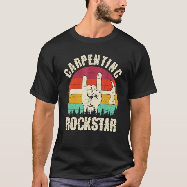 Camiseta Carpenting Rockstar, Funny Carpenter Dad, Retro Wo (Frente)