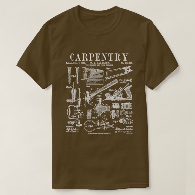 Camiseta Carpentry Carpenter Tools Handyman Vintage Patente (Frente do Design)
