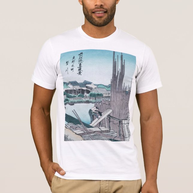 Camiseta Carpintaria japonesa Ukiyo-e da construção por (Frente)