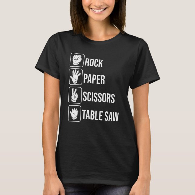 Camiseta Carpinteiro de Mesa de Tesoura de Papel Rock (Frente)