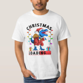 Camiseta Carregamento de Natal do Dinossauro Azul T Rex