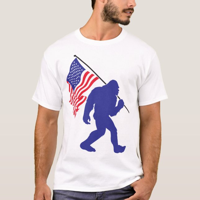 Camiseta Carregando Bigfoot e bandeira americana (Frente)