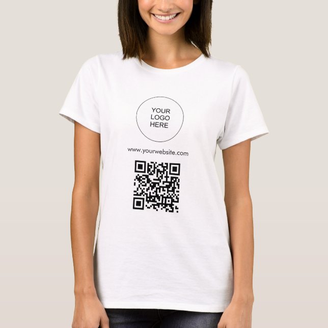 Camiseta Carregue seu Modelo de logotipo Womens Código QR m (Frente)