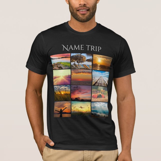 Camiseta Carregue sua foto e seu nome de viagem (Frente)