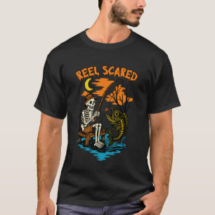 Camiseta Carretel Antigo Halloween Esqueleto de Pesca Assus