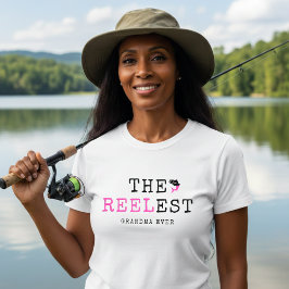 Camiseta Carretel de Pesca da Melhor Avó de Todas Rosa Peix