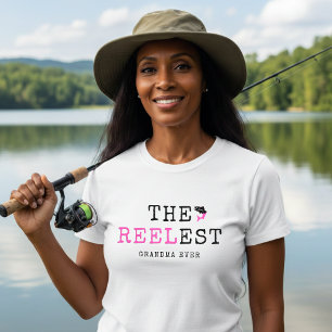 Camiseta Carretel de Pesca da Melhor Avó de Todas Rosa Peix