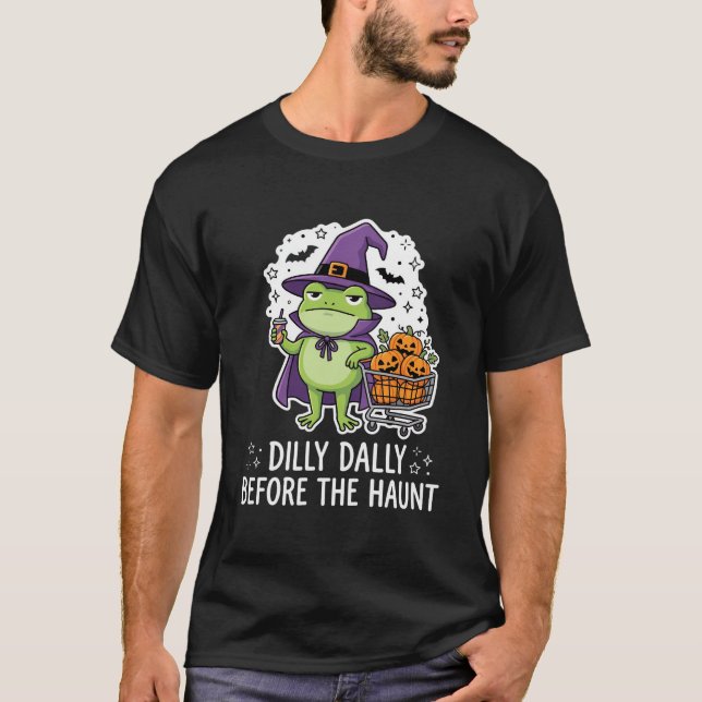 Camiseta Carrinho de Abóbora de Bruxa do Sapo Dilly Dally d (Frente)