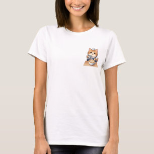 Camiseta Carrinho de Barista de Gato Laranja Fofo Fazendo A