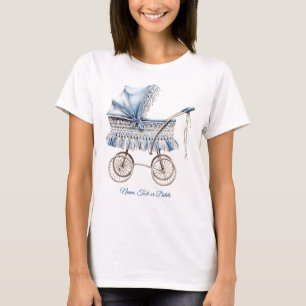 Camiseta Carrinho de Bebê Clássico Fofo Azul Floral Mulhere