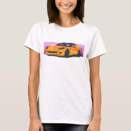 Camiseta Carrinho de Corveta Laranja C6 com Faixa Rosa