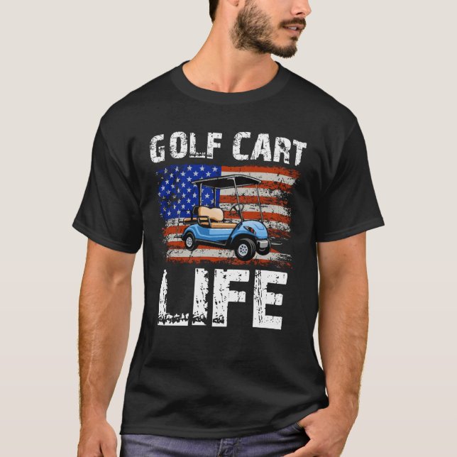 Camiseta Carrinho De Golfe Engraçado De Golfe Com Bandeira  (Frente)