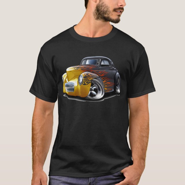 Camiseta Carro 1941 das Preto-Chamas de Willys (Frente)