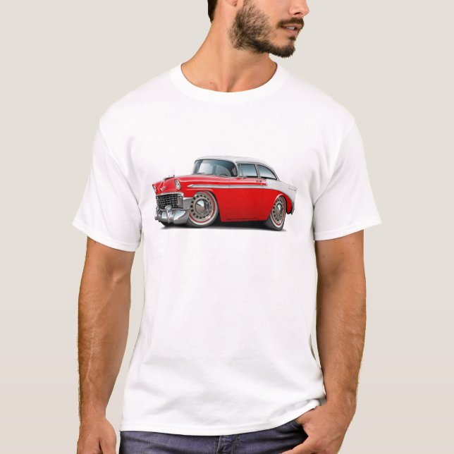 Camiseta Carro 1956 Vermelho-Branco de Chevy Belair (Frente)