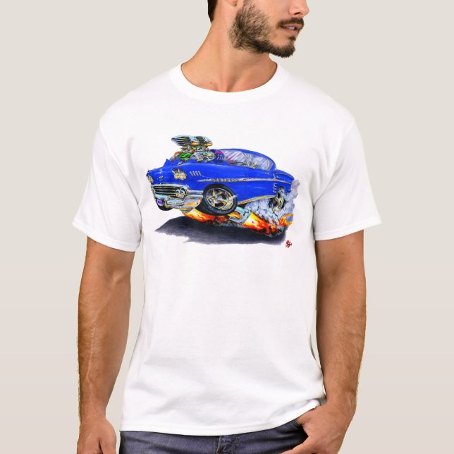 Camiseta Carro 1958 do azul do Impala (Frente)