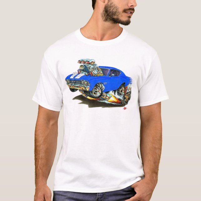 Camiseta Carro 1968-69 branco azul de Chevelle (Frente)