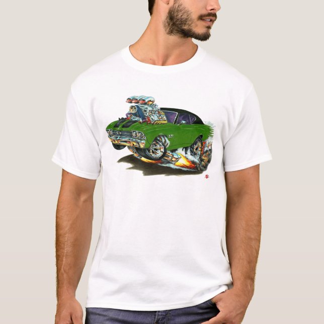 Camiseta Carro 1968-69 superior preto verde de Chevelle (Frente)