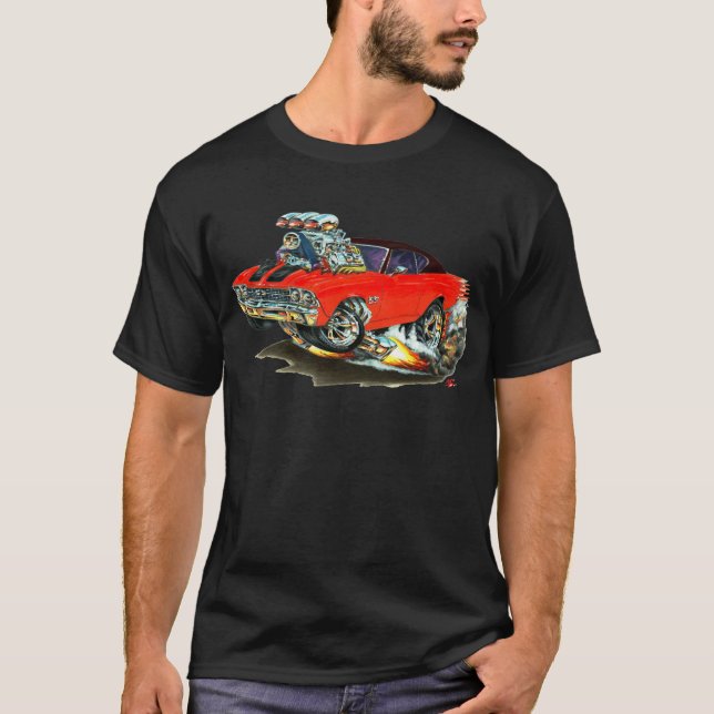 Camiseta Carro 1968-69 superior Vermelho-Preto de Chevelle (Frente)
