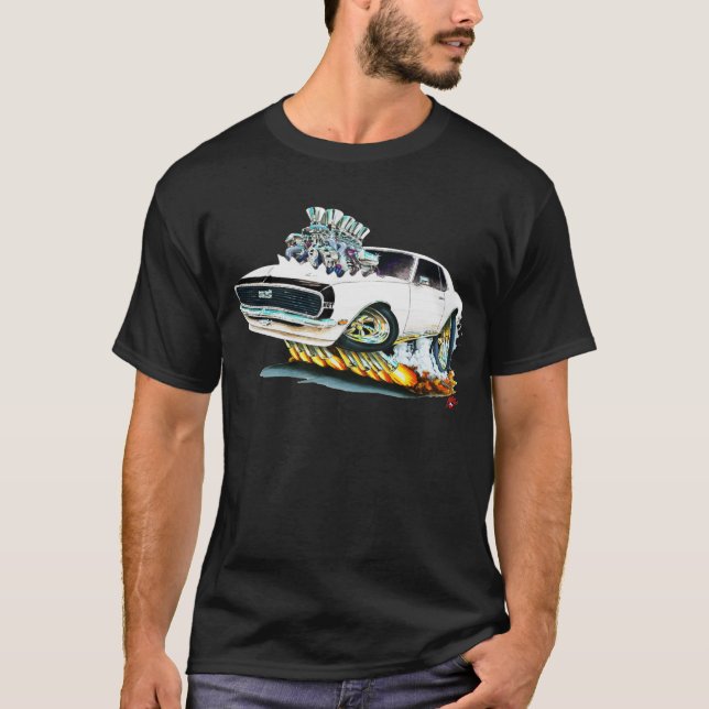 Camiseta Carro 1968 Branco-Preto de Camaro (Frente)