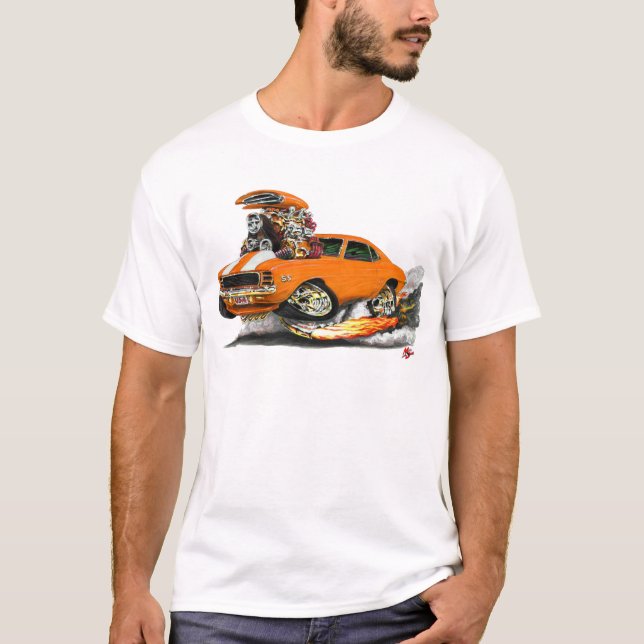 Camiseta Carro 1969 Alaranjado-Branco de Camaro RS SS (Frente)