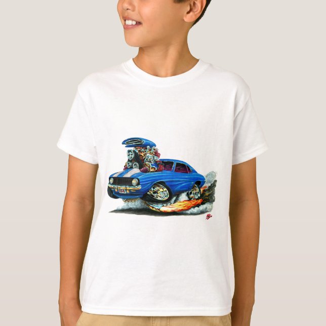 Camiseta Carro 1969 Azul-Branco de Camaro SS (Frente)