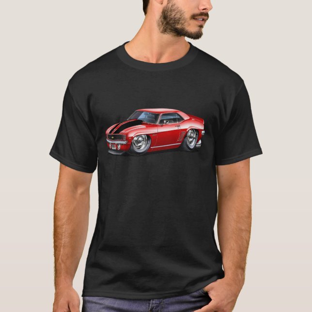 Camiseta Carro 1969 Vermelho-Preto de Camaro (Frente)
