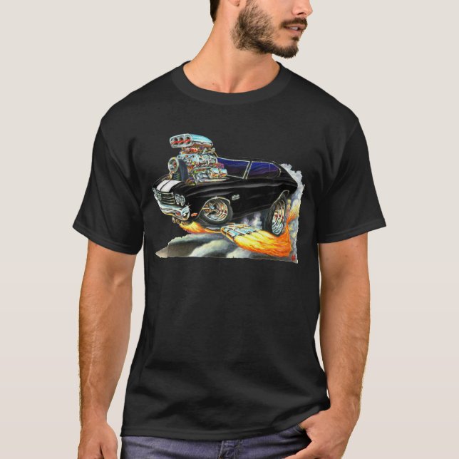 Camiseta Carro 1970 Preto-Branco de Chevelle (Frente)