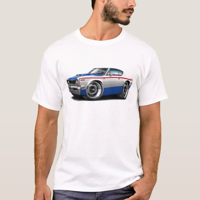Camiseta Carro 1970 Vermelho-Branco-Azul da máquina rebelde (Frente)