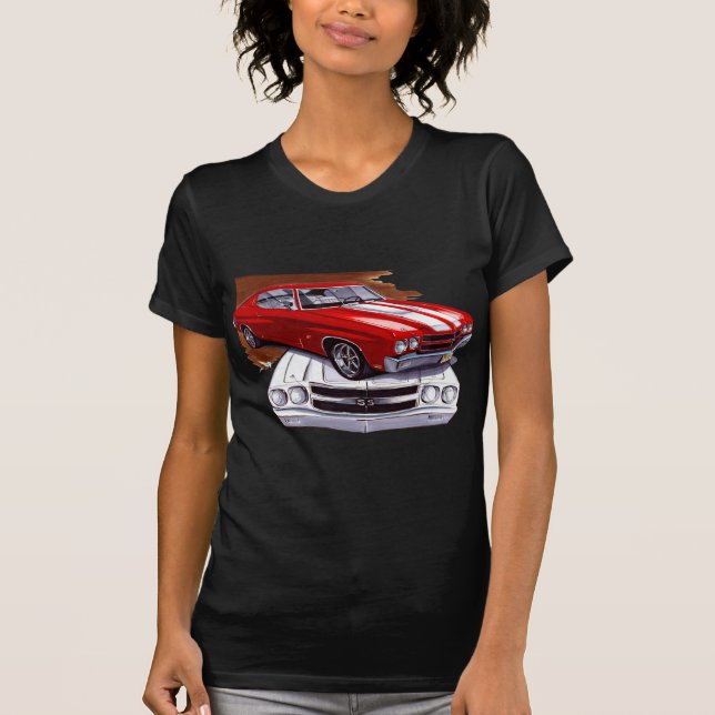 Camiseta Carro 1970 Vermelho-Branco de Chevelle (Frente)