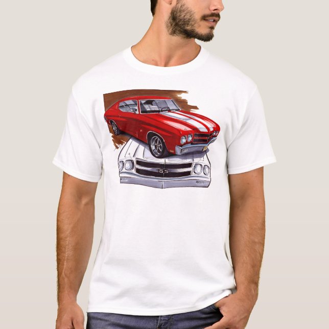 Camiseta Carro 1970 Vermelho-Branco de Chevelle (Frente)
