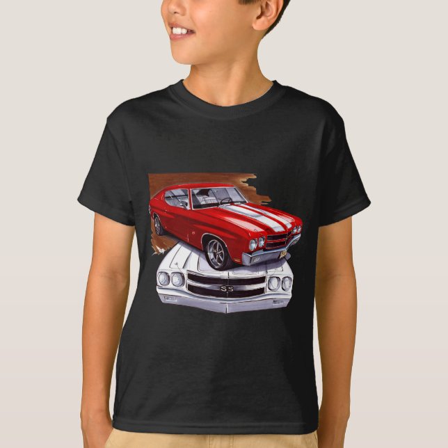 Camiseta Carro 1970 Vermelho-Branco de Chevelle (Frente)