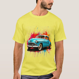 Camiseta Carro Antigo com Borrifos de Tinta Colorida
