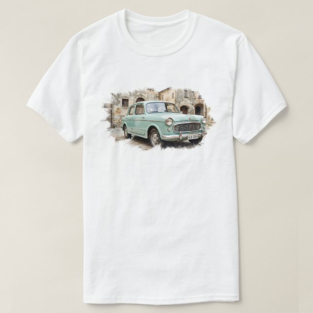 Camiseta Carro Antigo em Ambiente Rústico (Frente do Design)