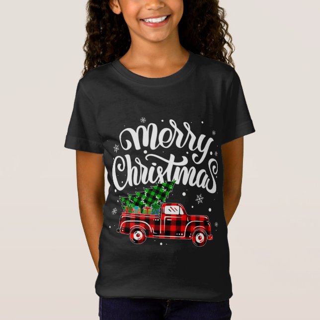 Camiseta Carro-Árvore de Natal do Caminhão de Xadrez Buffal (Frente)