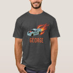 Camiseta Carro azul quente com número<br><div class="desc">Esta design de camiseta moderna e legal apresenta um carro azul com rodas pretas e chamas quentes. A camisa pode ser personalizada com um nome e uma idade (ou qualquer outro número significativo).</div>