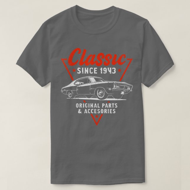 Camiseta Carro Clássico De 80 Anos, 1943, 80, Aniversário (Frente do Design)