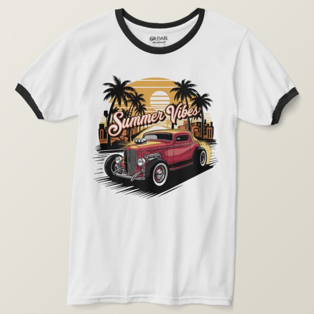 Camiseta Carro Clássico Vibrações de Verão (Frente do Design)