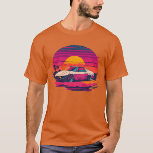 Camiseta Carro cyberpunk pôr do sol e palmeiras vintage