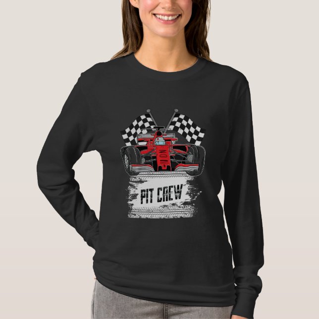 Camiseta Carro-Da-Corrida Engraçado, Pit Crew Racing F (Frente)