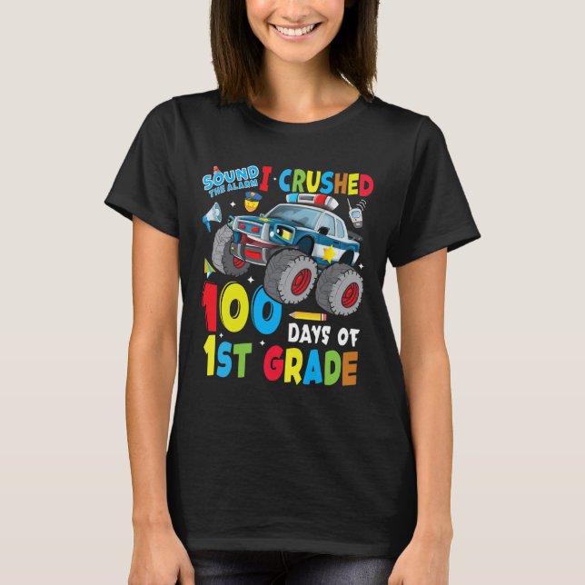 Camiseta Carro Da Polícia De Monstro 100 Dias Da Escola 1ru (Frente)