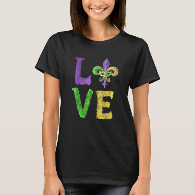 Camiseta Carro De Amor De Lis Mardi Gras Desenhado À Mão Ún (Frente)