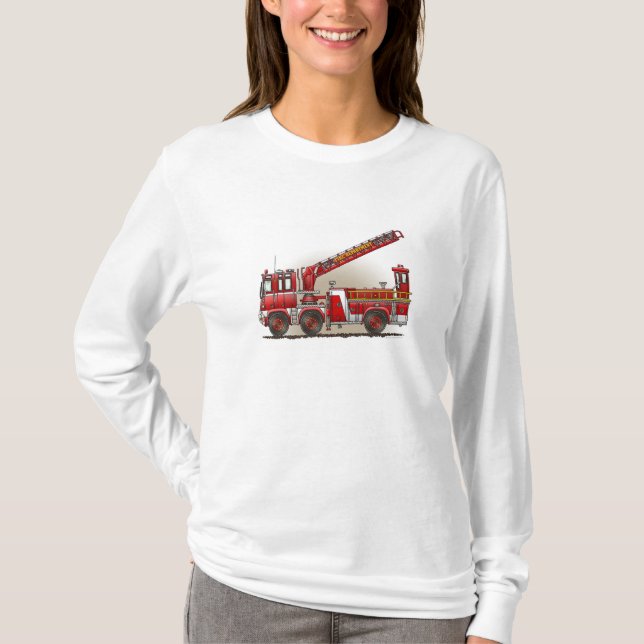 Camiseta Carro de bombeiros de gancho e de escada (Frente)