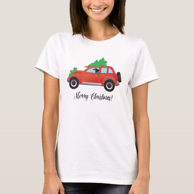Camiseta Carro de Condução de Cães de Dachshund - Árvore de (Frente)